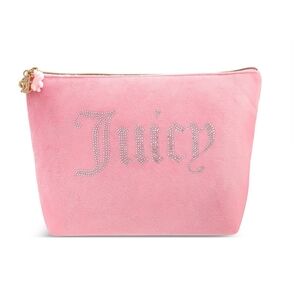 Juicy Couture Women's Top Zip Velour Rhinestone Cosmetic Travel Makeup Bag Pink